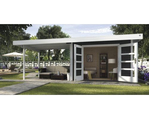 Abri de jardin weka Designhaus 126 B taille 2 avec plancher et toiture latérale 590x240 cm anthracite