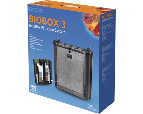 Emballage d''un système de filtration Biobox 3 EasyBox pour aquariums