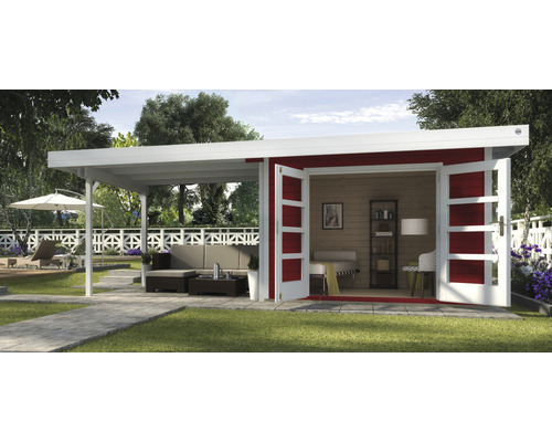 Abri de jardin weka Designhaus 126 B taille 3 avec plancher et toiture latérale 645 x 375 cm rouge de Falun