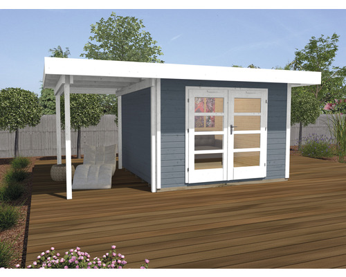 Abri de jardin weka Designhaus 126 A T3 avec plancher et toiture latérale 442x300 cm gris clair
