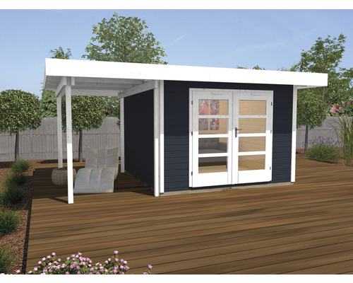 Gartenhaus weka Designhaus 126 A Gr.3 mit Fussboden und seitlicher Überdachung 500 x 375 cm anthrazit