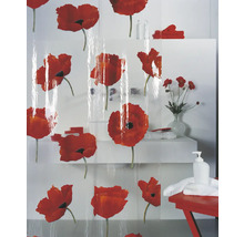 Rideau de douche avec motif de coquelicots dans la salle de bain