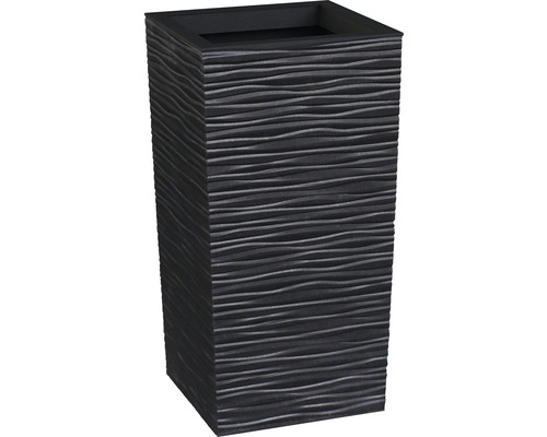 Vase caoutchouc recyclé 34 x 34 x 66 cm noir avec système d’arrosage en terre Pot de fleurs avec structure ondulée
