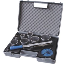 Set de trépans diamant avec différentes tailles et accessoires dans une mallette