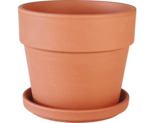 Pot de fleurs en terre cuite avec soucoupe assortie