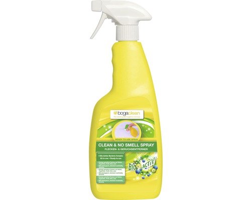 Nettoyant bogaclean Clean & Smell spray, 750 ml Bogaclean Clean & No Smell Spray pour éliminer les taches et les odeurs, en flacon pulvérisateur jaune