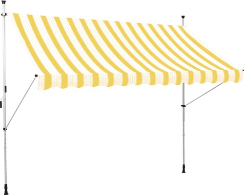 Klemmmarkise (Balkonmarkise) 3x1,5 Stoff gestreift gelb/weiss Gestell RAL 9003 signalweiss (Bausatz)