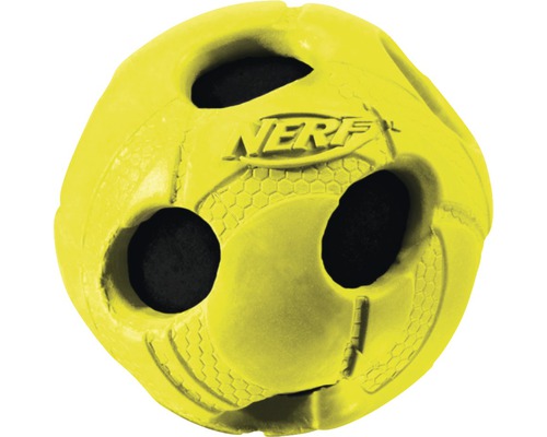Gelber Nerf Hundespielball mit Löchern