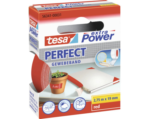 tesa® Extra Power Perfect Gewebeband rot 2.75 m x 19 mm Tesa Extra Power Perfect Gewebeband, 2,75 m x 19 mm