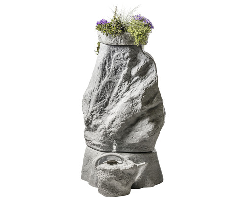 Regentonne in Felsoptik mit Bepflanzung