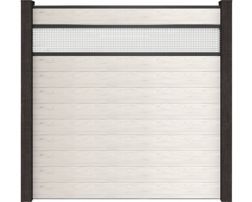 Module clôture brise-vue avec système d'enfichage 180x180cm avec élément design alu 30 bicolore blanc, sans poteaux