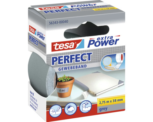 tesa extra Power Perfect Gewebeband grau 2,75 m x 38 mm Tesa Perfect Power Gewebeband, 2,75 Meter x 38 Millimeter, grau