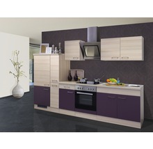 Komplette Küche mit Spüle, Kochfeld, Backofen, Dunstabzugshaube und Schränken in modernem Design