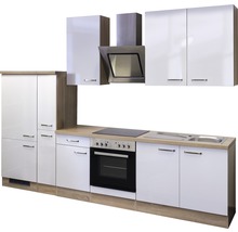 Komplette Küchenzeile mit Hängeschränken, Dunstabzugshaube, Spüle und Elektrogeräten