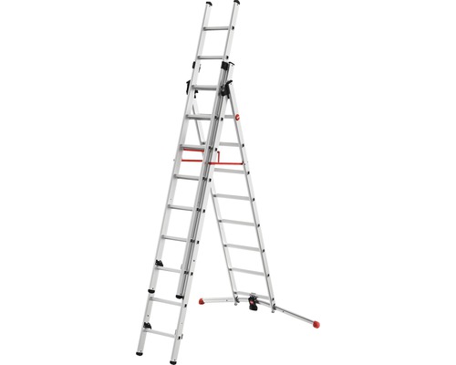 Hailo ProfiLot Kombileiter mit LOT-System Aluminium 2 x 9 + 1 x 8 Sprossen Aluminium Mehrzweckleiter im A-förmigen Aufbau