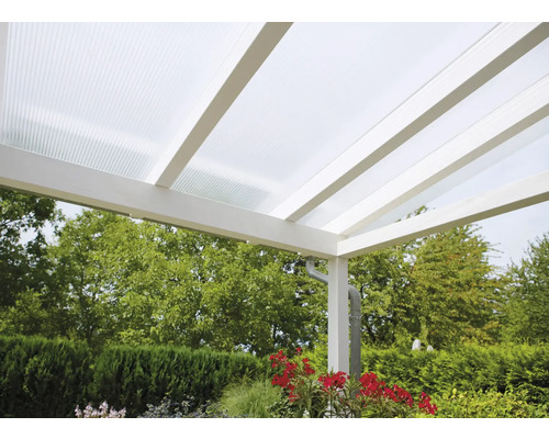 Toit de terrasse avec toit transparent et cadre blanc