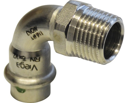 Raccord à compression Viega Sanpress coude à 90° 18 mm x 1/2" filetage extérieur inox 436902