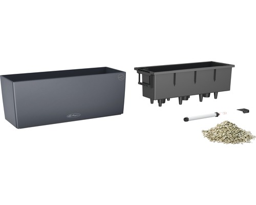 Jardinière grise avec système d''irrigation et accessoires