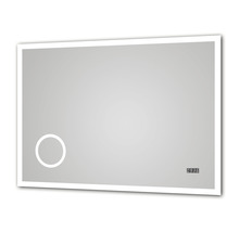 Miroir rectangulaire avec éclairage, affichage numérique et capteur tactile