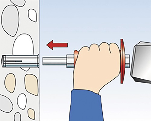 Illustration einer Person, die mit einem Hammer einen Dübel in eine Wand schlägt.