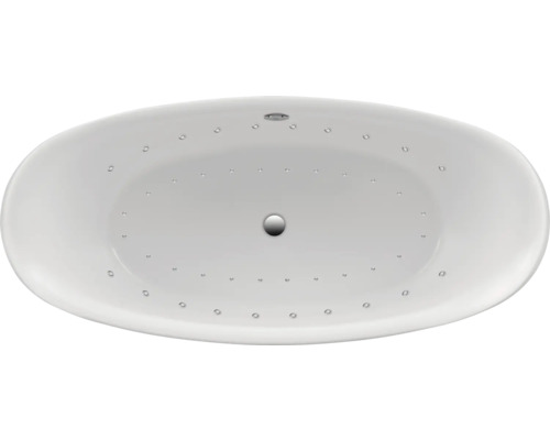 Baignoire balnéo OTTOFOND Pessoa 83.5 x 180 cm blanc brillant lisse 73160 Vue de dessus d''une baignoire de forme ovale avec fonction tourbillon