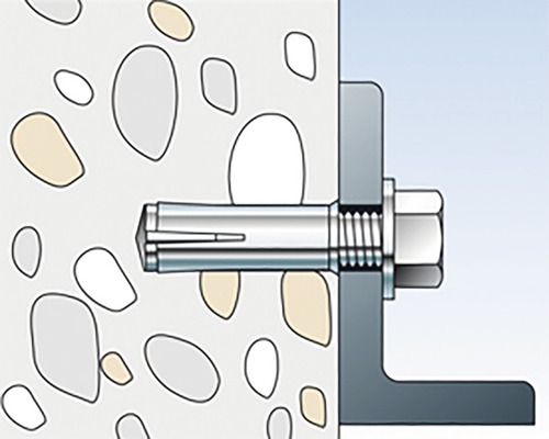 Illustration eines Dübels in einer Betonwand mit Winkel