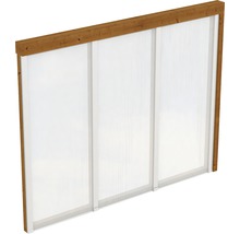 Auvent de terrasse avec cadre en bois et plaques en plastique transparentes