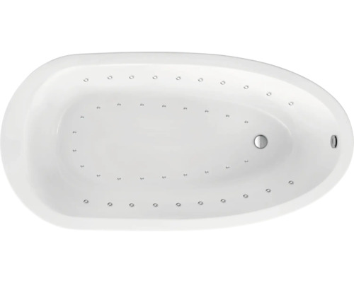 Baignoire balnéo OTTOFOND Cornwall 94.5 x 185 cm blanc brillant lisse 73190 Vue de dessus d''une baignoire de forme ovale avec fonction jacuzzi.