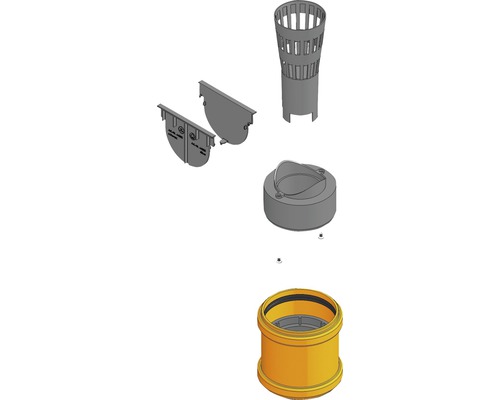 Hauraton TOP X Anschluss-Set mit Stirnwand, Laubfang, Geruchsverschluss und Adapter schwarz DN/OD 75/110 mm