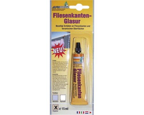 Vernis pour chants de carrelage 15 ml pergamon Alpin Chemie Émail bord de carreaux pour éliminer les dommages sur les bords de carreaux et les surfaces en céramique, 15 ml