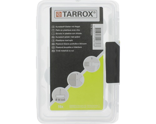 Patins en plastique Tarrox avec clou, diamètre 30 mm, 16 pièces