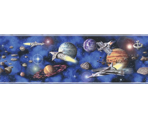 Frise autocollante 8962-16 Only Borders 9 vaisseaux spatiaux bleu phosphorescent 5 m x 17 cm