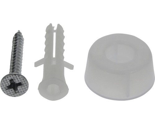 Schraube, Dübel und Abdeckkappe im Detail