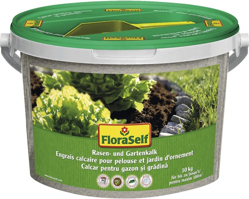 FloraSelf Rasen- und Gartenkalk im Eimer, 10 Kilogramm für bis zu 100 Quadratmeter