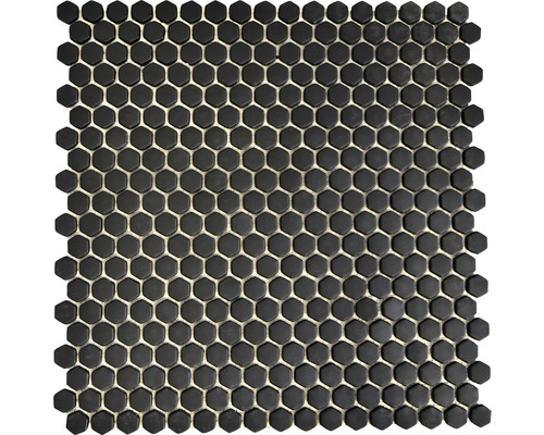 Mosaïque en verre CUBA HX11B NOIR 29x29,5 cm Mosaïque avec éléments hexagonaux mats