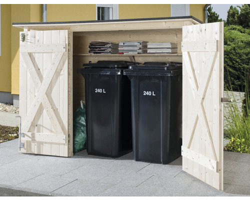 Cache-poubelle en bois avec deux poubelles