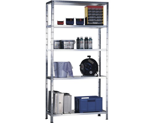 Schulte Étagère de base à emboîter galvanisé 190 x 100 x 40 cm 5 tablettes Étagère à cinq compartiments avec divers objets de rangement.