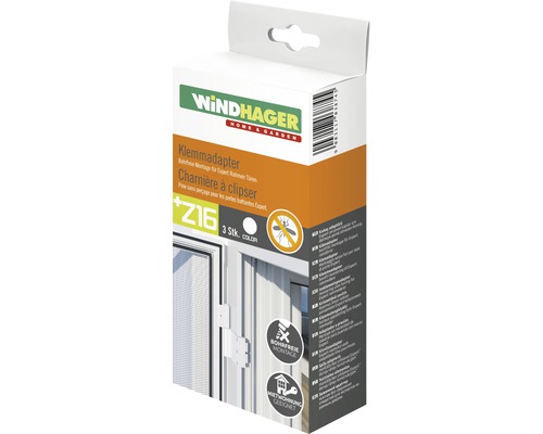 Charnière à clipser pour portes avec cadre moustiquaire Windhager blanc 3 pièces Emballage de l''adaptateur de serrage Windhager pour portes à cadre