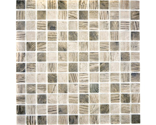 Mosaïque de verre CW 324, GRIS-BEIGE, 30x30 cm Carreaux de mosaïque carrés avec structure en bois