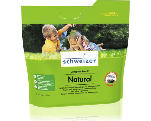 Eric Schweizer Engrais pour gazon Certoplant Royal Natural 7.5 kg Schweizer Certoplant Royal Natural Engrais longue durée pour gazon avec micro-organismes en emballage de 7,5 kilogrammes