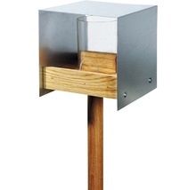 Vogeltränke mit Edelstahlgehäuse, Holzablage und Holzpfosten