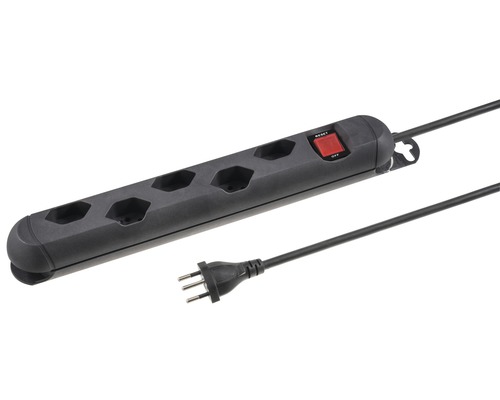 Bloc multiprise plastique 5xT13 noir Multiprise avec quatre prises et interrupteur