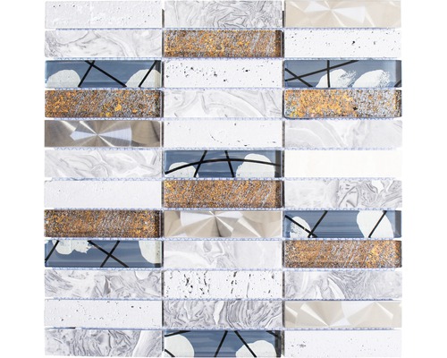 Mosaïque de verre DAY 24X, MIX GRIS, 29.8x29.8 cm Carreau de mosaïque avec différentes textures et motifs.