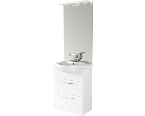 Ensemble de meubles de salle de bains Baden Haus Bahia LxHxP 65x190x50 cm blanc Meuble-lavabo avec meuble sous-lavabo, miroir et éclairage