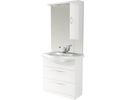 Ensemble de meubles de salle de bains Baden Haus Bahia LxHxP 85x190x50 cm blanc Ensemble de meubles de salle de bains avec lavabo, meuble sous-lavabo, armoire de toilette et éclairage