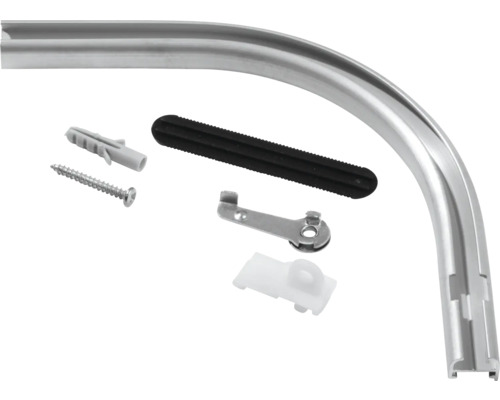 Gebogene Duschvorhangstange aus Metall mit Befestigungsmaterial