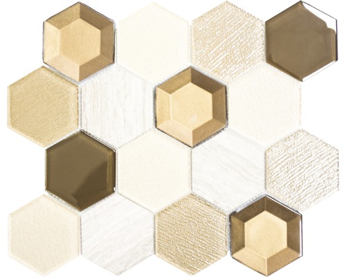 Mosaïque de verre HXN 77, MIX BEIGE, 26.5x30.5 cm Mosaïque hexagonale pour revêtement mural et de sol
