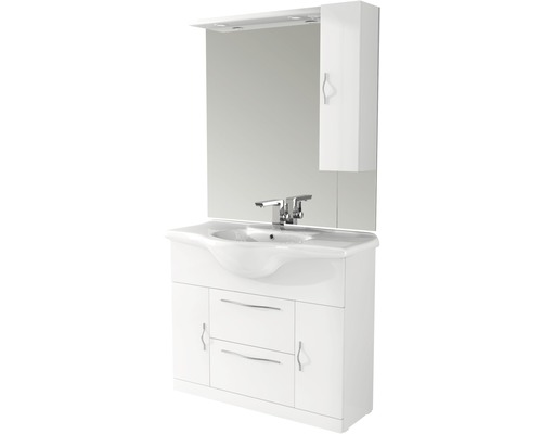 Ensemble de meubles de salle de bains Baden Haus Bahia LxHxP 105x190x50 cm blanc Meuble-lavabo avec miroir, armoire de toilette et meuble bas pour la salle de bains