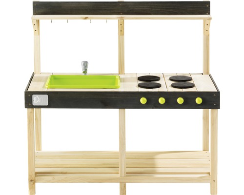 Cuisine enfant en bois avec évier, plaques de cuisson et étagère