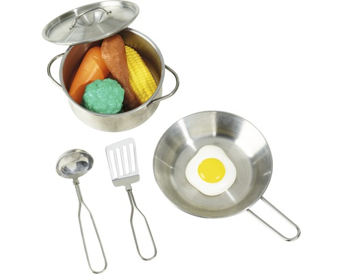 Set de cuisine pour enfants avec casserole, poêle, légumes, louche et spatule